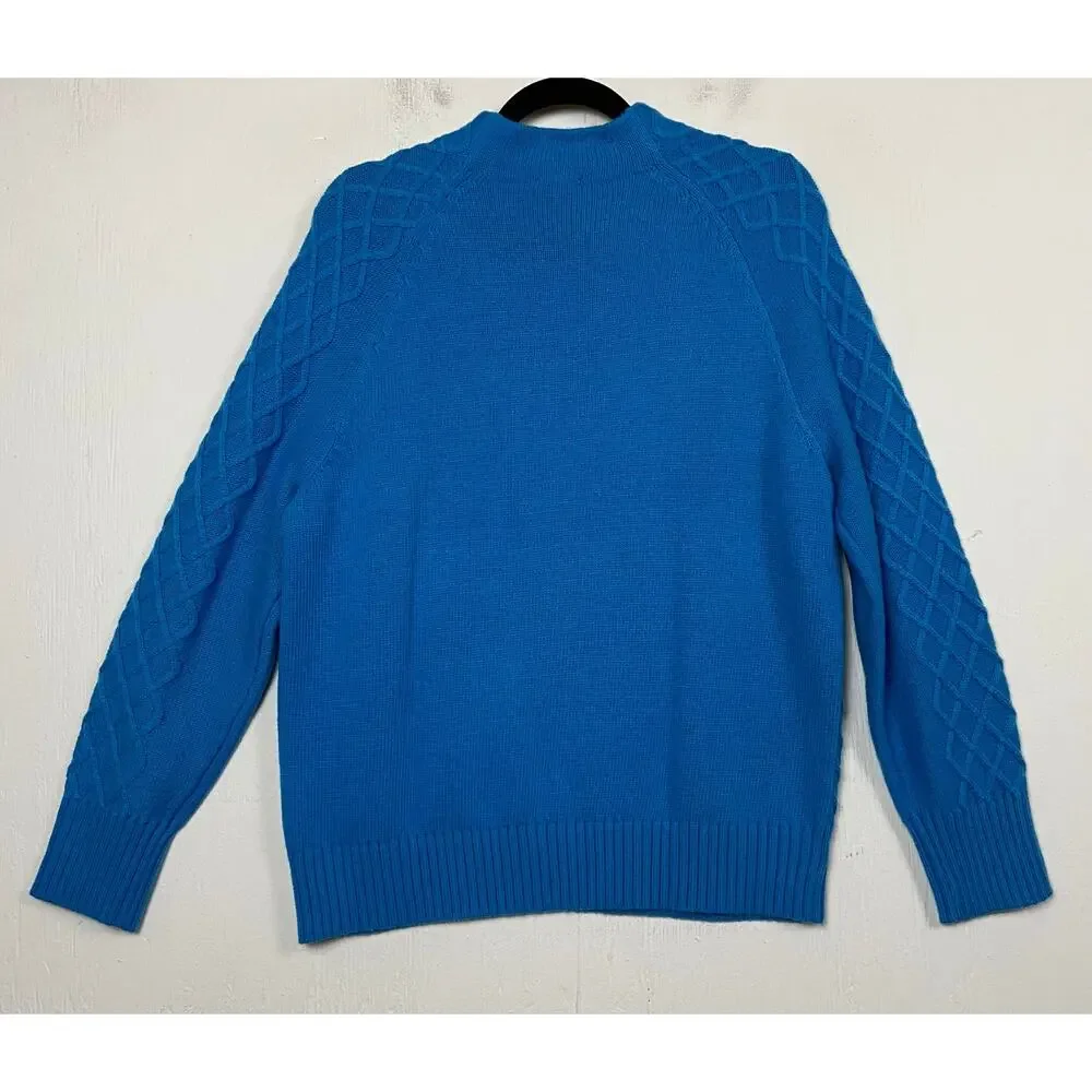 Talbots Women's Blue Mockneck Raglan Sleeve Cable Knit Sweater Size Large NWT - Picture 6 of 12